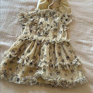 Janie and Jack Floral Ruffle Dress - Cream and Black